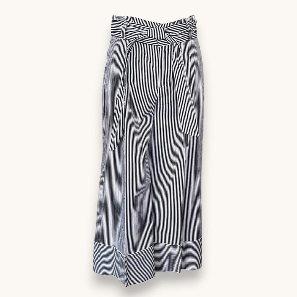 Banana Republic NWT Charcoal Stripe Wide Leg Cropped Tie Belt Pants 4